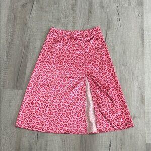 SHEIN Pink Leopard Print A-Line Skirt with Front Slit